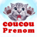 Chaton avec la langue coll�e � l'�cran "Coucou"