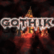 Mention "Gothik" sur fond noir avec �glise illumin�e